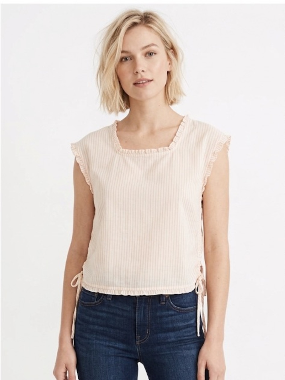 Madewell pink striped cotton top with side ties size xsmall